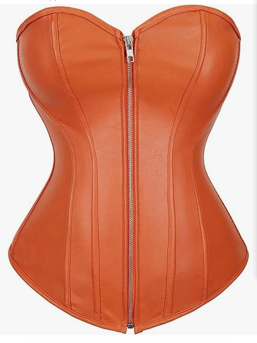 Orange Faux Leather Strapless Zip-Front Corset